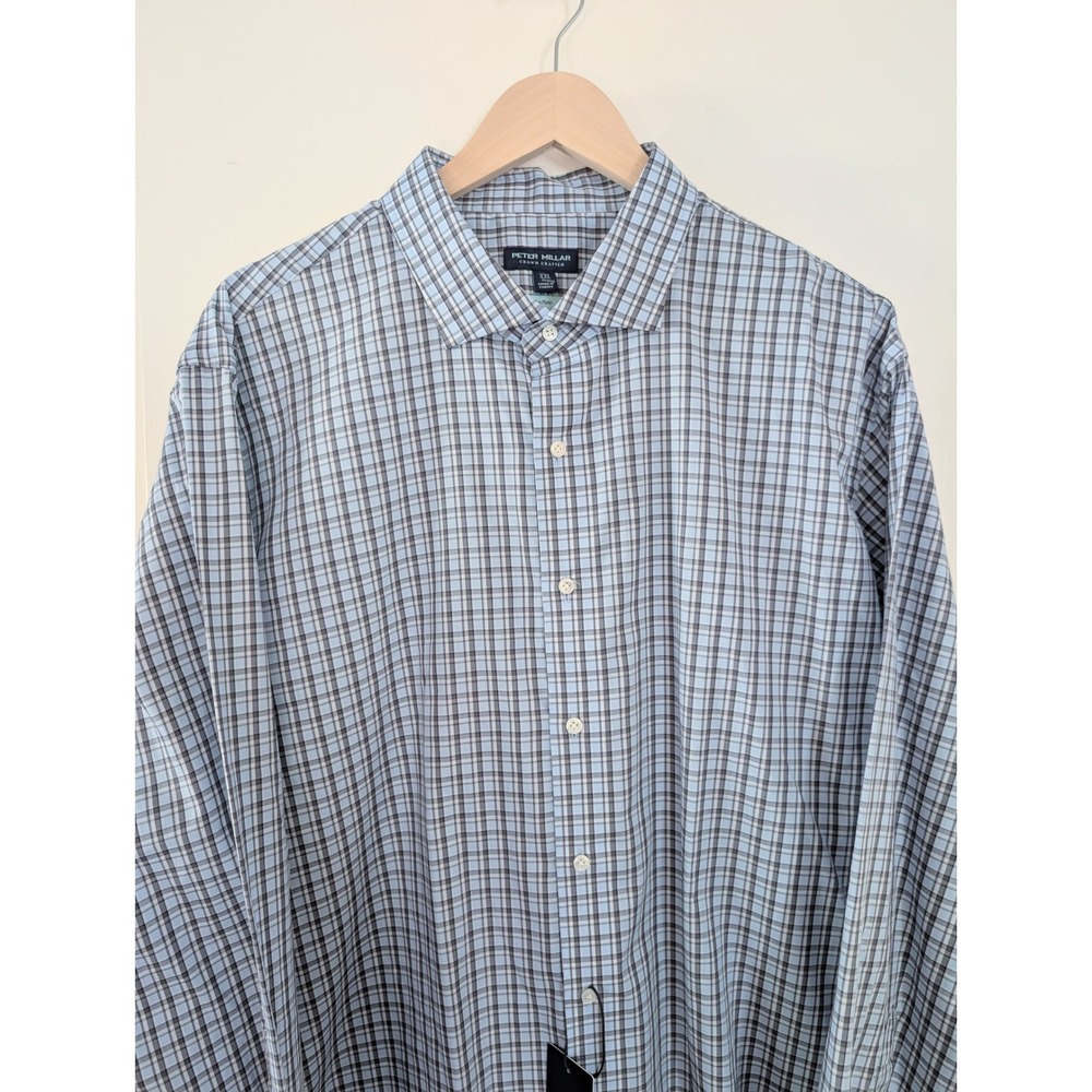 Peter Millar Crown Crafted XXL Blue Plaid Flex Finish Cotton Shirt Preppy Office
